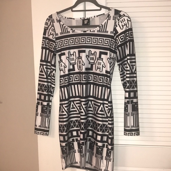 Lazy Oaf Brand Black and White Print Bodycon Dress - Picture 1 of 3